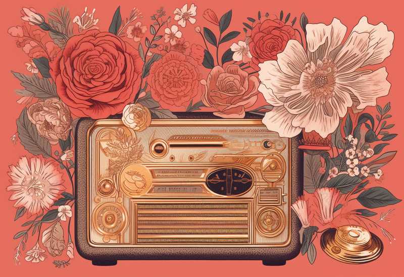 收音机卡通花卉植物复古背景,插画/手绘图,插画/手绘图库,插画/手绘图下载,插画/手绘